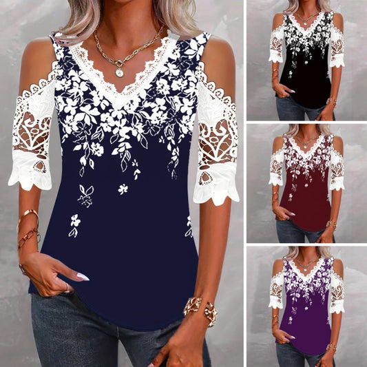 Дамска туника с V-образно деколте и флорален принт