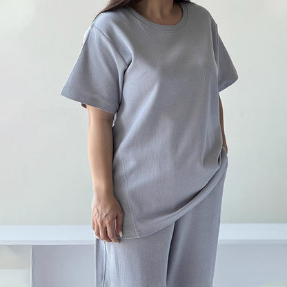 Дамски ежедневни едноцветни блузи и широки панталони, комплект от 2 части