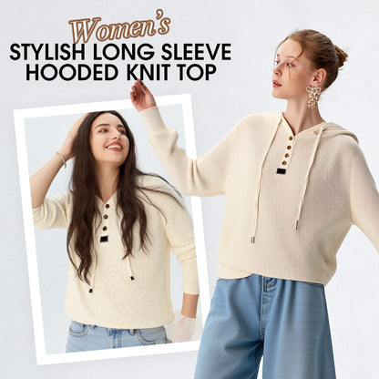 Стилен дамски пуловер с дълъг ръкав и качулка