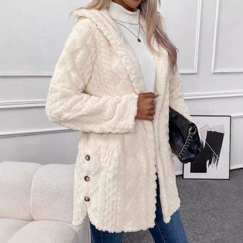 🧥 Varm damejakke med hette og diamantmønster