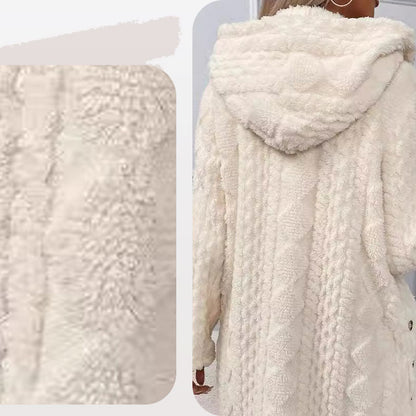 🧥 Varm damejakke med hette og diamantmønster