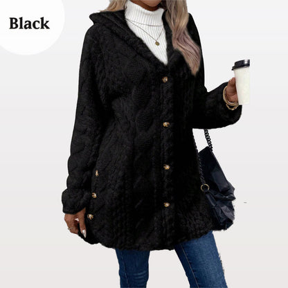 🧥 Varm damejakke med hette og diamantmønster