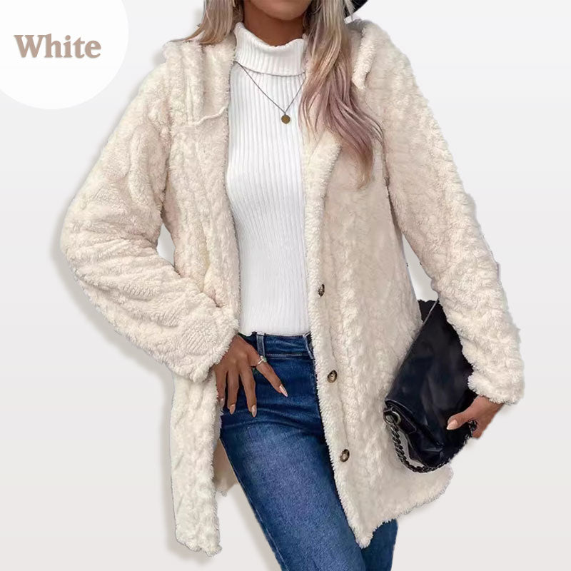 🧥 Varm damejakke med hette og diamantmønster