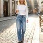👖✨ Jeans för damer med avslappnad passform och raka ben – stretchjeans med hög midja för bekvämlighet i vardagen