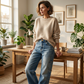 👖✨ Jeans för damer med avslappnad passform och raka ben – stretchjeans med hög midja för bekvämlighet i vardagen