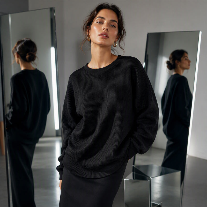 🔥 50% RABATT 🔥 Sweatshirt med Vaffeltekstur – Ledig Passform & Klassisk Stil for Ethvert Casual Antrekk 👚