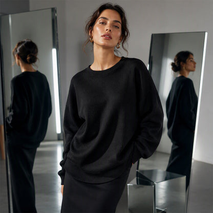 🔥 50% RABATT 🔥 Sweatshirt med Vaffeltekstur – Ledig Passform & Klassisk Stil for Ethvert Casual Antrekk 👚