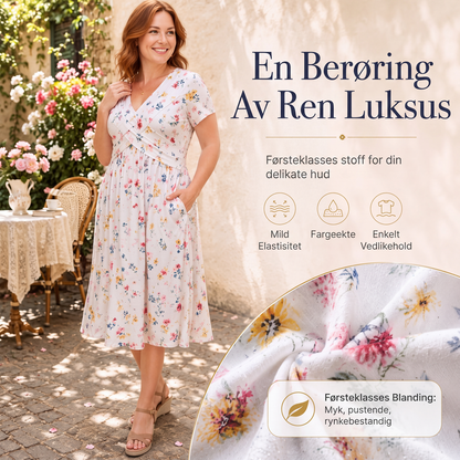🔥Siste dag: 50% rabatt! 👗Kjole med V-hals, blomsterprint og vridd midje for kvinner🎁