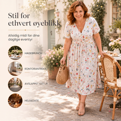🔥Siste dag: 50% rabatt! 👗Kjole med V-hals, blomsterprint og vridd midje for kvinner🎁