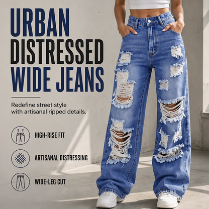 ✨Uanstrengt hverdagsstil | Jeans for kvinner med slitt utseende, høy midje og vide ben