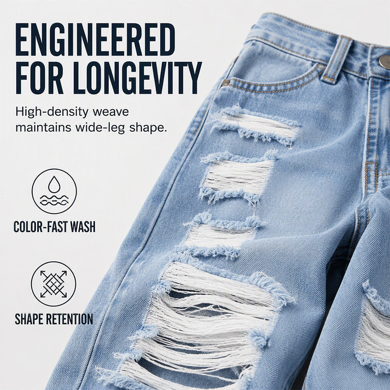 ✨Uanstrengt hverdagsstil | Jeans for kvinner med slitt utseende, høy midje og vide ben