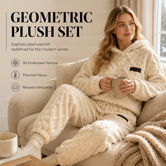 Mykt 2-delt fleece-sett med 3D-struktur – hettegenser & bukse