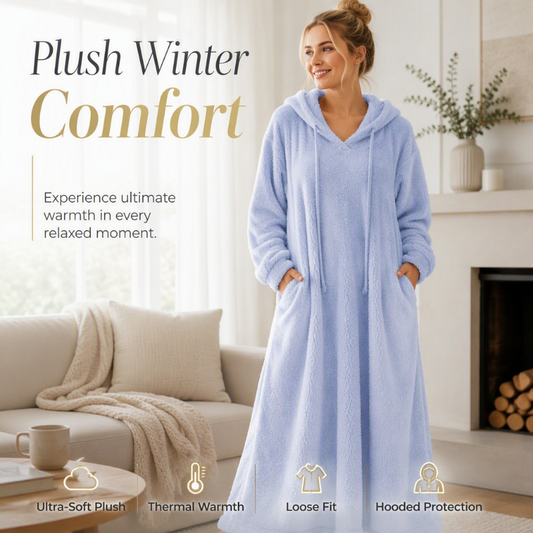 ❄️ Koselig vinterkomfort | Maxi-loungekjole med hette i mykt stoff for damer