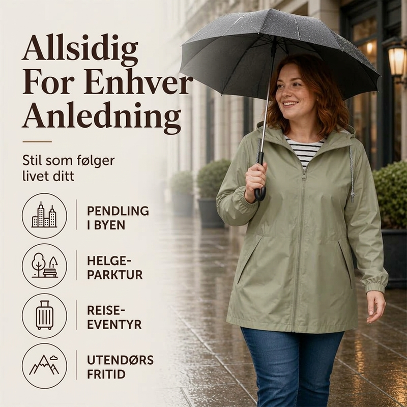 🌧️ Vanntett utendørsjakke med hette for damer – lett og praktisk