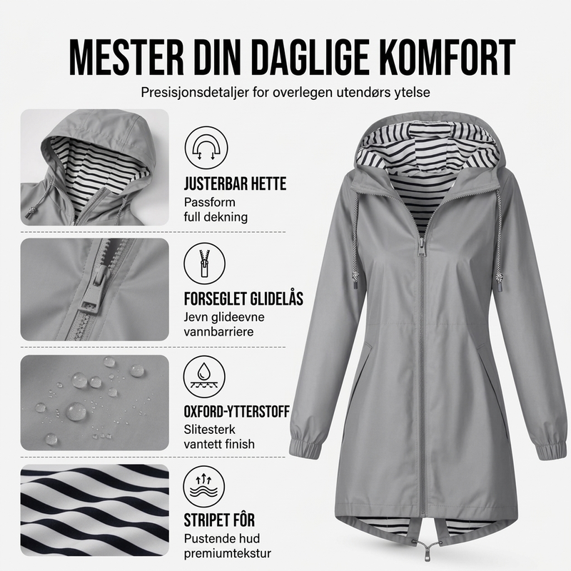🌧️ Vanntett utendørsjakke med hette for damer – lett og praktisk