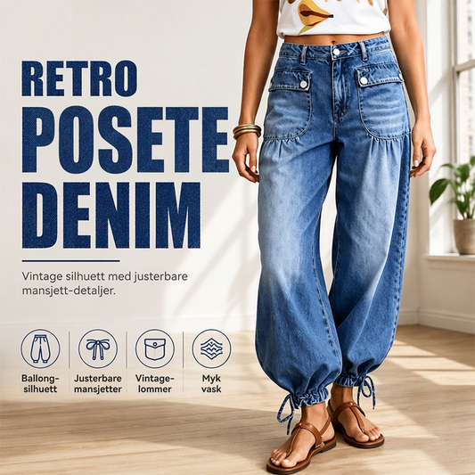 Jeans med høy midje for kvinner, ballongsnitt med snøring i beinenden