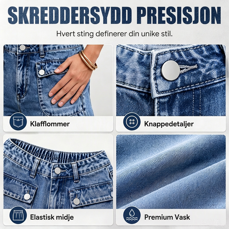 Jeans med høy midje for kvinner, ballongsnitt med snøring i beinenden