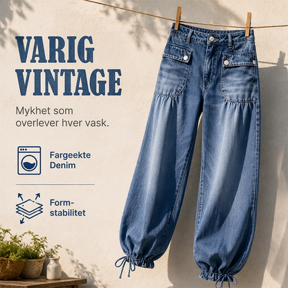 Jeans med høy midje for kvinner, ballongsnitt med snøring i beinenden