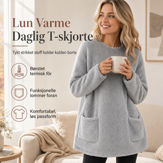 Varm damegenser med rund hals og lange ermer