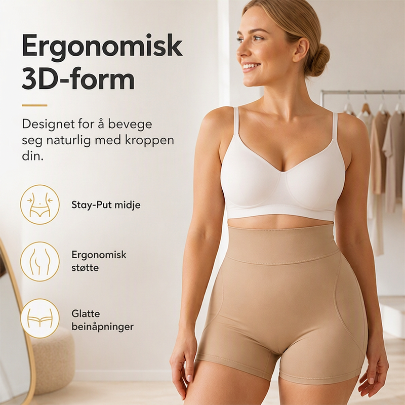 Damehøytaljede, mageholdende, polstrede shapewear-shorts