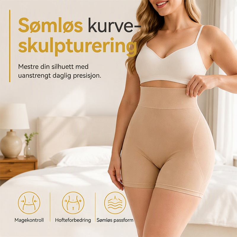 Damehøytaljede, mageholdende, polstrede shapewear-shorts