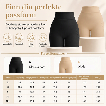 Damehøytaljede, mageholdende, polstrede shapewear-shorts