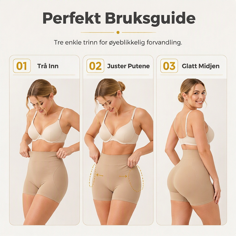 Damehøytaljede, mageholdende, polstrede shapewear-shorts
