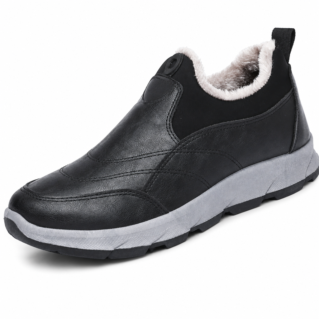 Vinterfottøy for menn med fleecefôr, vanntette slip-on-sko med sklisikker, myk såle – varme, uformelle sko i bomullsstoff for eldre
