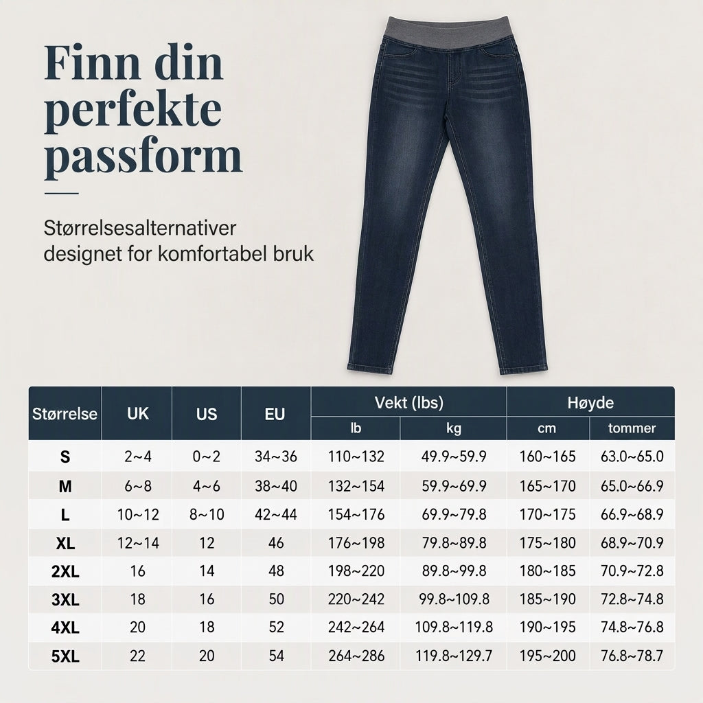Mørkvaskede jeans for kvinner med høy midje, slim fit og bred elastisk linning, med trekk-på-design