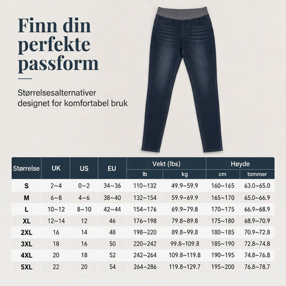 Mørkvaskede jeans for kvinner med høy midje, slim fit og bred elastisk linning, med trekk-på-design