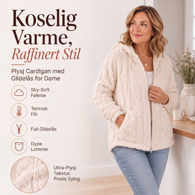 Uformell, varm og lodden jakke med hette for kvinner