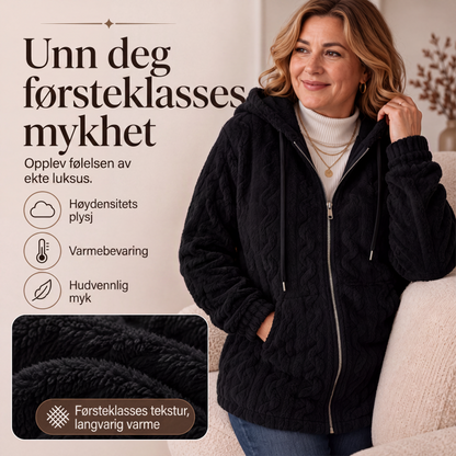 Uformell, varm og lodden jakke med hette for kvinner