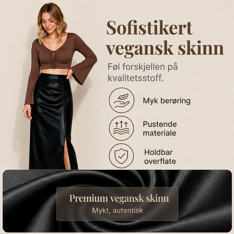 Stilig asymmetrisk skjørt i PU-lær med sideslær for kvinner