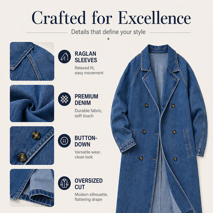 Women's Longline Double Breasted Denim Coat