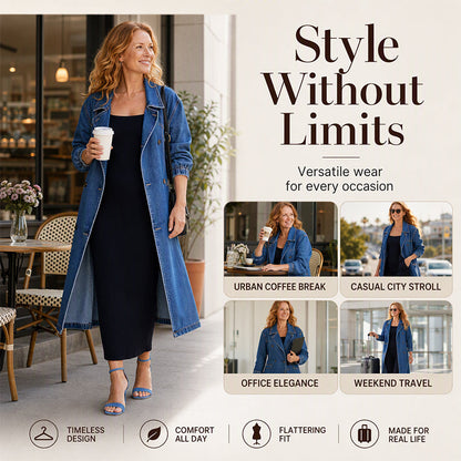 Women's Longline Double Breasted Denim Coat