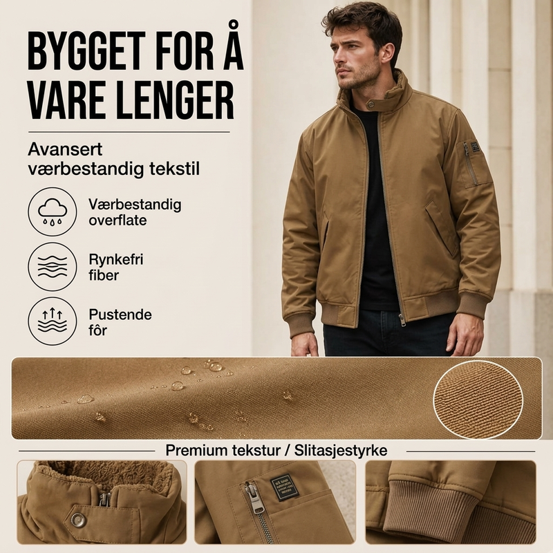 Løs tykkfôret bomberjakke for menn