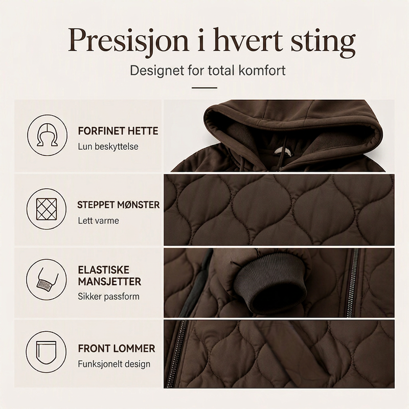 Kvinners sydd hettejakke med sømdetaljer