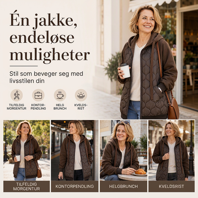Kvinners sydd hettejakke med sømdetaljer