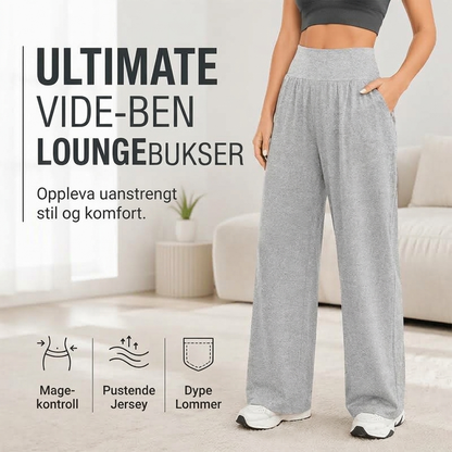 Dame høytsittende vide lounge-bukser med sidelommer