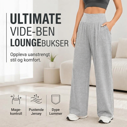 Dame høytsittende vide lounge-bukser med sidelommer