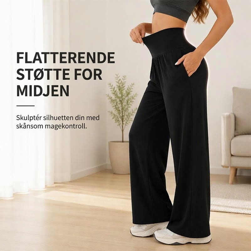 Dame høytsittende vide lounge-bukser med sidelommer