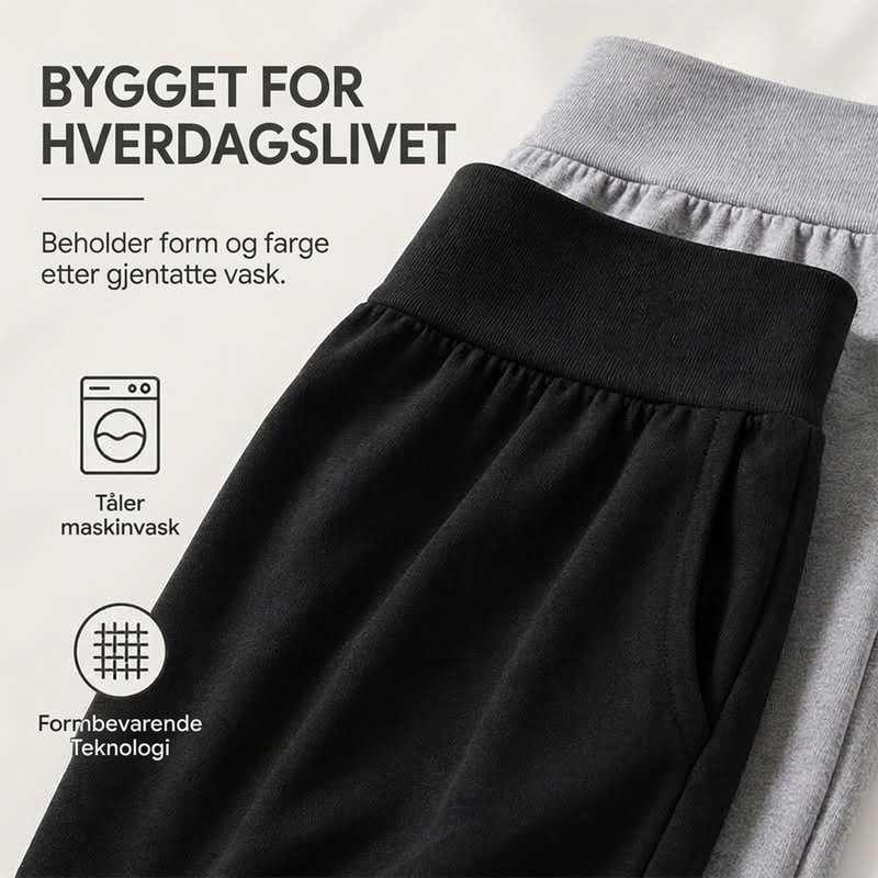 Dame høytsittende vide lounge-bukser med sidelommer