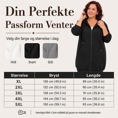 Lang, vaffelstrukturert hettejakke for kvinner