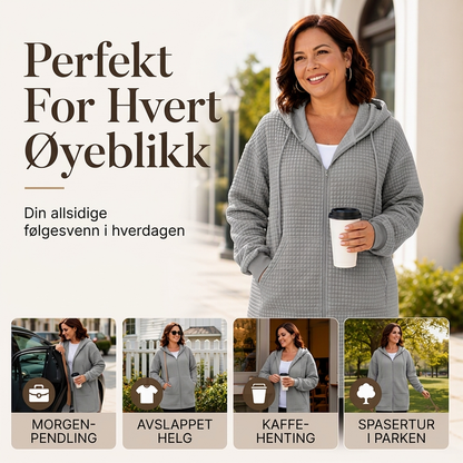 Lang, vaffelstrukturert hettejakke for kvinner