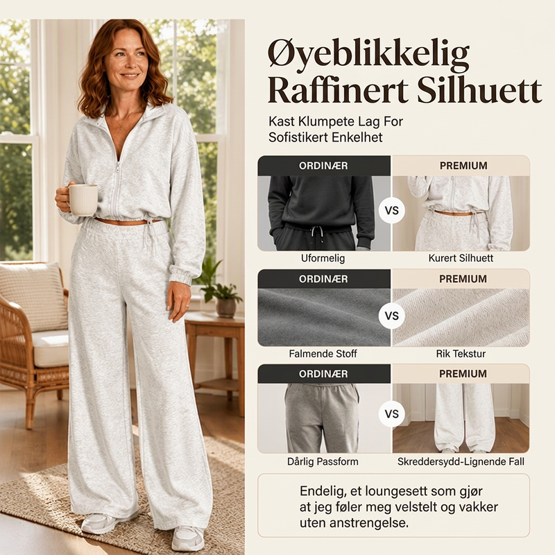 Sett med kort genser med glidelås og vide bukser for kvinner