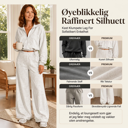 Sett med kort genser med glidelås og vide bukser for kvinner