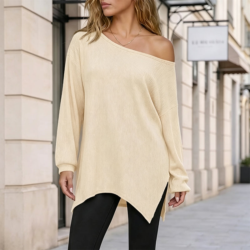 Dame off-shoulder-topp med splittet kant