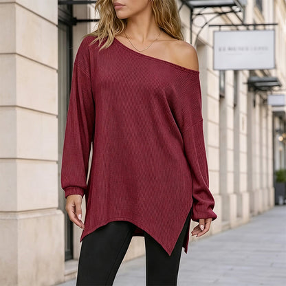 Dame off-shoulder-topp med splittet kant