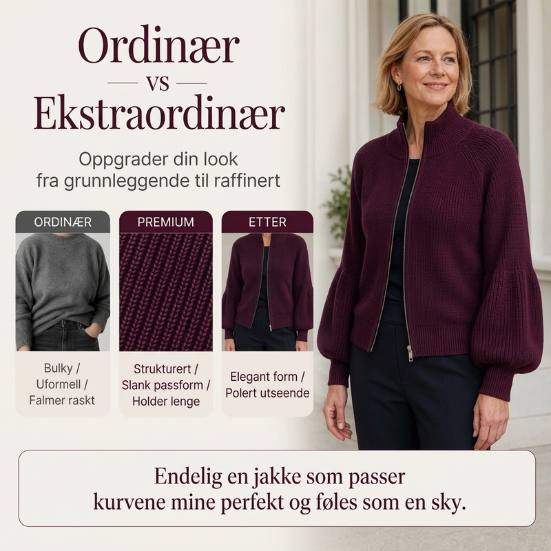 Kvinnelig genser med lanternærmer og glidelås