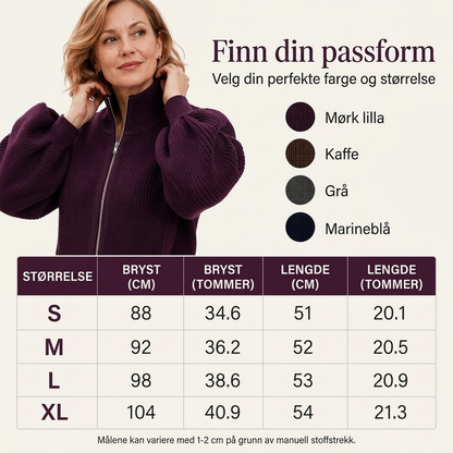 Kvinnelig genser med lanternærmer og glidelås